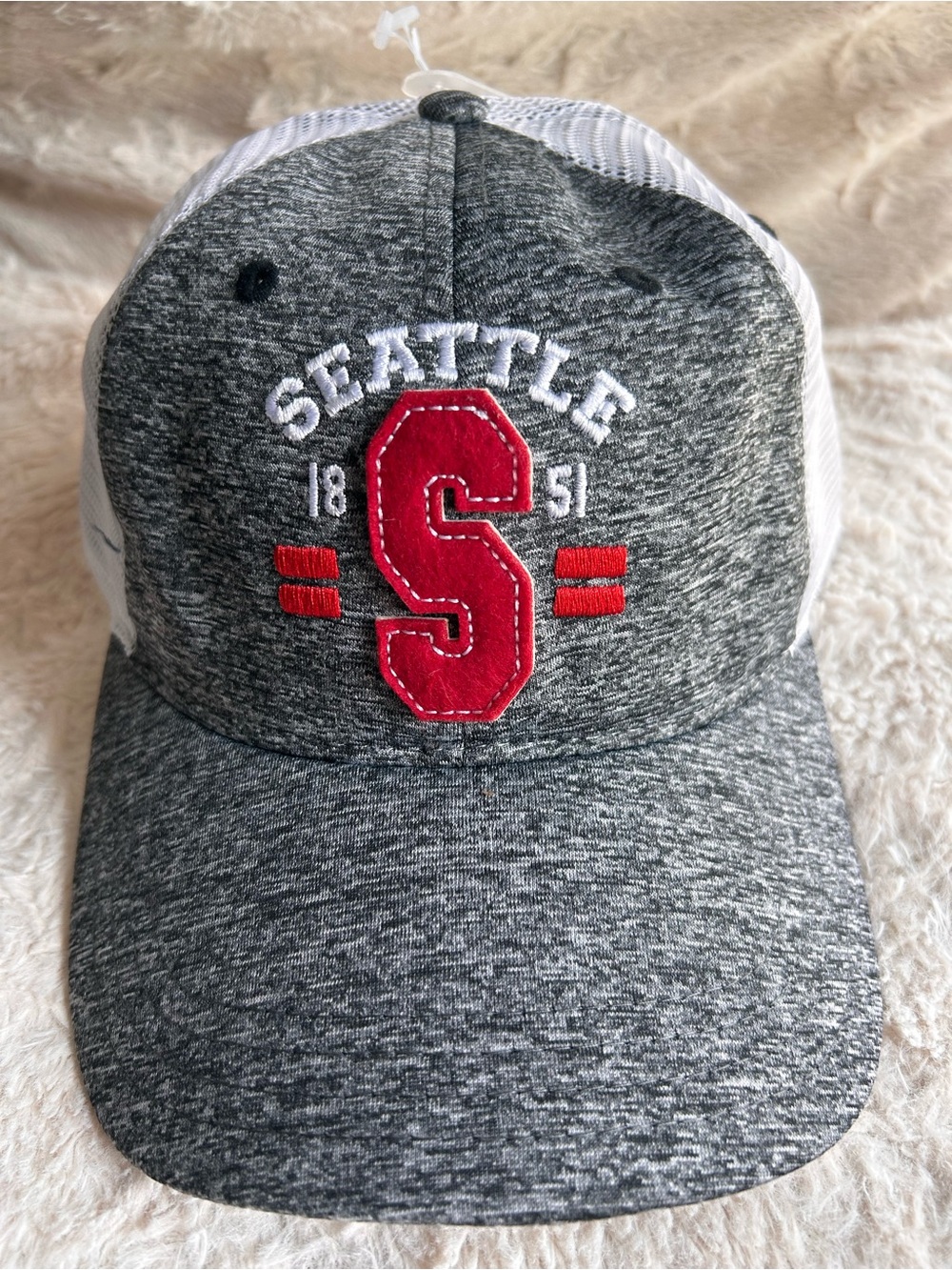 Seattle Trucker Hat with Red 'S' Accent